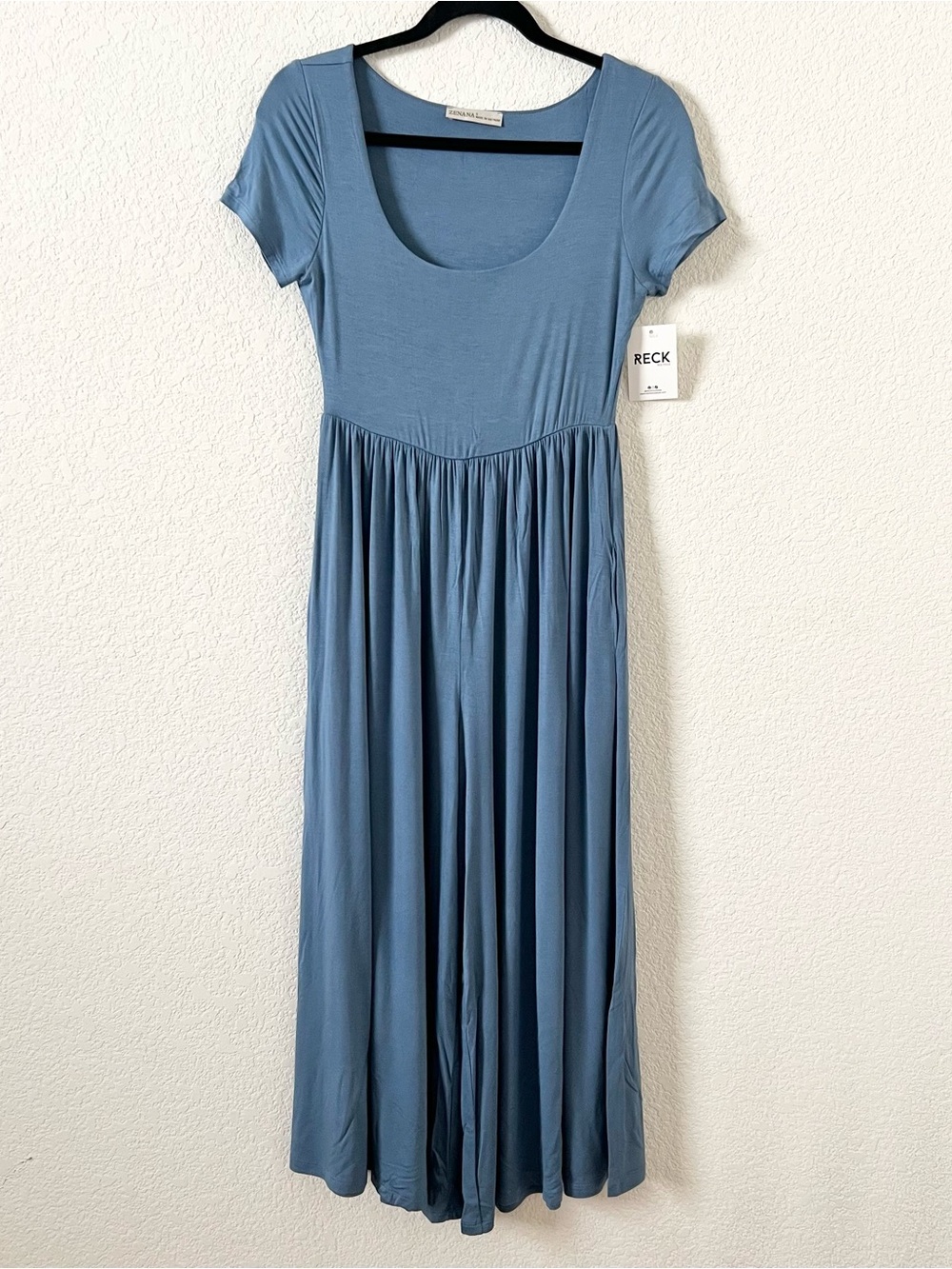 Zenana Midi Jumpsuit Size Small Blue with Pockets Easy Slip On Wide Leg